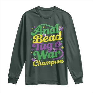 Funny Anal Bead Tug O War Mardi Gras Long Sleeve Shirt Fat Tuesday Carnival Adult Humor TS11 Dark Forest Green Print Your Wear