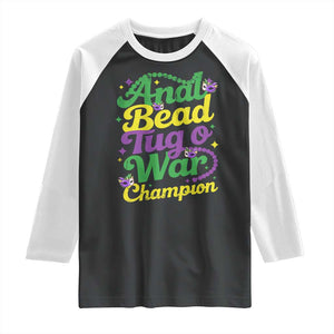 Funny Anal Bead Tug O War Mardi Gras Raglan Shirt Fat Tuesday Carnival Adult Humor TS11 Black White Print Your Wear