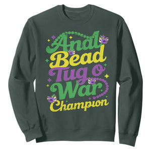 Funny Anal Bead Tug O War Mardi Gras Sweatshirt Fat Tuesday Carnival Adult Humor TS11 Dark Forest Green Print Your Wear