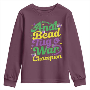 Funny Anal Bead Tug O War Mardi Gras Youth Sweatshirt Fat Tuesday Carnival Adult Humor TS11 Maroon Print Your Wear