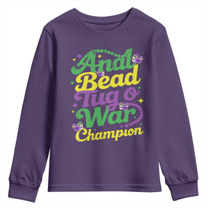 Funny Anal Bead Tug O War Mardi Gras Youth Sweatshirt Fat Tuesday Carnival Adult Humor TS11 Purple Print Your Wear