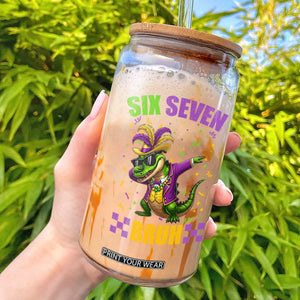 Funny 67 Mardi Gras Alligator Glass Can Six Seven Bruh Mardigator Dabbing Crocodile TS11 Black Print Your Wear