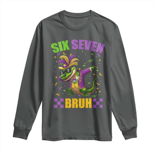 Funny 67 Mardi Gras Alligator Long Sleeve Shirt Six Seven Bruh Mardigator Dabbing Crocodile TS11 Dark Heather Print Your Wear