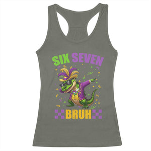 Funny 67 Mardi Gras Alligator Racerback Tank Top Six Seven Bruh Mardigator Dabbing Crocodile TS11 Military Green Print Your Wear