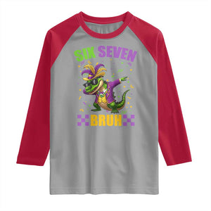 Funny 67 Mardi Gras Alligator Raglan Shirt Six Seven Bruh Mardigator Dabbing Crocodile TS11 Sport Gray Red Print Your Wear