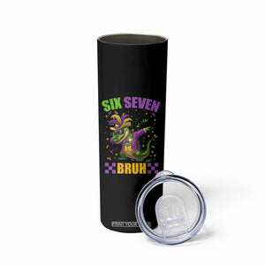 Funny 67 Mardi Gras Alligator Skinny Tumbler Six Seven Bruh Mardigator Dabbing Crocodile TS11 Print Your Wear