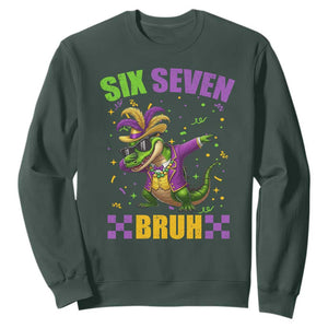 Funny 67 Mardi Gras Alligator Sweatshirt Six Seven Bruh Mardigator Dabbing Crocodile TS11 Dark Forest Green Print Your Wear