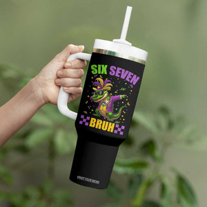 Funny 67 Mardi Gras Alligator Tumbler With Handle Six Seven Bruh Mardigator Dabbing Crocodile TS11 Print Your Wear