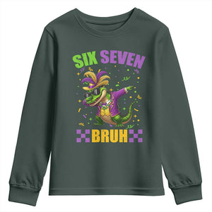 Funny 67 Mardi Gras Alligator Youth Sweatshirt Six Seven Bruh Mardigator Dabbing Crocodile TS11 Dark Forest Green Print Your Wear