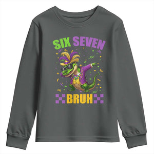Funny 67 Mardi Gras Alligator Youth Sweatshirt Six Seven Bruh Mardigator Dabbing Crocodile TS11 Dark Heather Print Your Wear