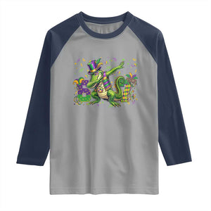 Funny Dabbing Alligator 67 Mardi Gras Six Seven Meme Raglan Shirt TS11 Sport Gray Navy Print Your Wear