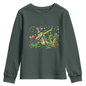 Funny Dabbing Alligator 67 Mardi Gras Six Seven Meme Youth Sweatshirt TS11 Dark Forest Green Print Your Wear