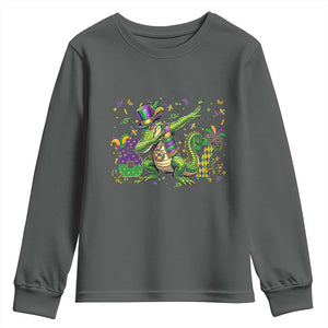 Funny Dabbing Alligator 67 Mardi Gras Six Seven Meme Youth Sweatshirt TS11 Dark Heather Print Your Wear