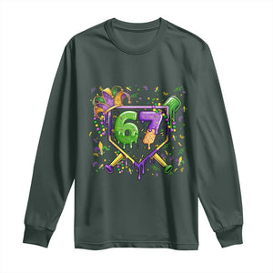 Funny Baseball Mardi Gras 67 Ice Cream Drip Long Sleeve Shirt Six Seven Meme Carnival TS11 Dark Forest Green Print Your Wear