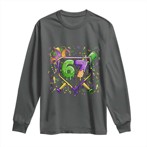 Funny Baseball Mardi Gras 67 Ice Cream Drip Long Sleeve Shirt Six Seven Meme Carnival TS11 Dark Heather Print Your Wear