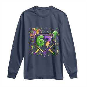 Funny Baseball Mardi Gras 67 Ice Cream Drip Long Sleeve Shirt Six Seven Meme Carnival TS11 Navy Print Your Wear