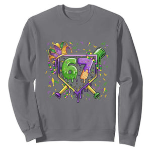 Funny Baseball Mardi Gras 67 Ice Cream Drip Sweatshirt Six Seven Meme Carnival TS11 Charcoal Print Your Wear