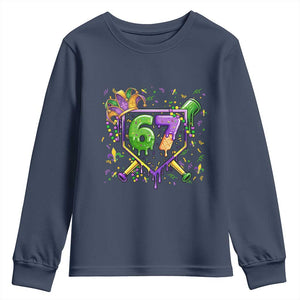 Funny Baseball Mardi Gras 67 Ice Cream Drip Youth Sweatshirt Six Seven Meme Carnival TS11 Navy Print Your Wear