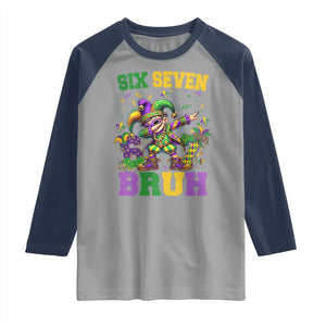 Funny 67 Mardi Gras Raglan Shirt Six Seven Bruh Dabbing Jester TS11 Sport Gray Navy Print Your Wear