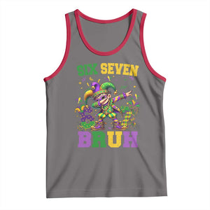 Funny 67 Mardi Gras Tank Top Six Seven Bruh Dabbing Jester TS11 Deep Heather Red Print Your Wear