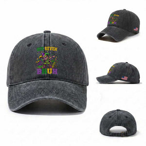 Funny 67 Mardi Gras Washed Cotton Baseball Cap Six Seven Bruh Dabbing Jester TS11 Washed Cap Universal Fit Dark Gray Print Your Wear