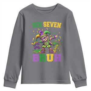 Funny 67 Mardi Gras Youth Sweatshirt Six Seven Bruh Dabbing Jester TS11 Charcoal Print Your Wear