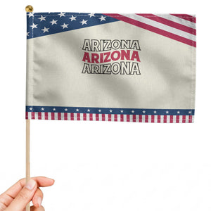 Retro Arizona Lover Patriotic Handheld Flag Groovy Typography Vintage 70s State TS12 Modern 8.2" × 5.5" Beige Blue Print Your Wear