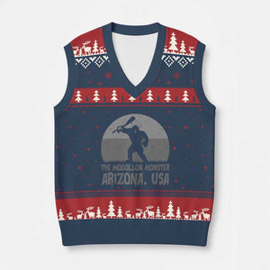 The Mogollon Monster Arizona Bigfoot V-Neck Knit Sweater Vest Vintage Cryptid Folklore TS12 Navy Red Print Your Wear