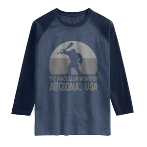 The Mogollon Monster Arizona Bigfoot Raglan Shirt Vintage Cryptid Folklore TS12 Heather Denim Navy Print Your Wear