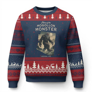 Arizona Cryptid Lover Ugly Christmas Sweater Home Of The Mogollon Monster TS12 Navy Red Print Your Wear