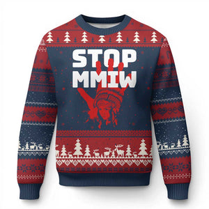 Indigenous Women Awareness Ugly Christmas Sweater Stop MMIW Red Handprint Graphic TS12 Navy Red Print Your Wear