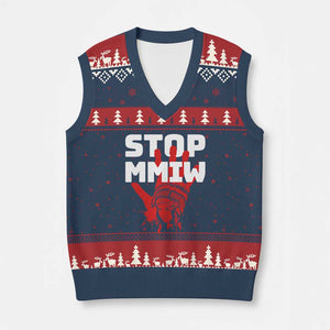 Indigenous Women Awareness V-Neck Knit Sweater Vest Stop MMIW Red Handprint Graphic TS12 Navy Red Print Your Wear