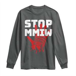 Indigenous Women Awareness Long Sleeve Shirt Stop MMIW Red Handprint Graphic TS12 Dark Heather Print Your Wear