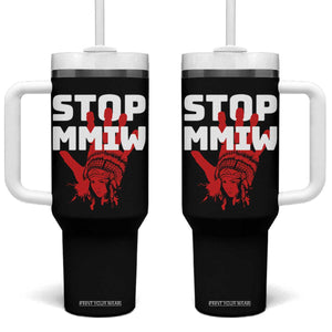 Indigenous Women Awareness Tumbler With Handle Stop MMIW Red Handprint Graphic TS12 One Size: 40 oz Black Print Your Wear