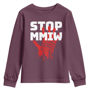 Indigenous Women Awareness Youth Sweatshirt Stop MMIW Red Handprint Graphic TS12 Maroon Print Your Wear