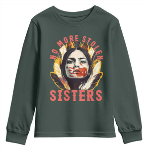 Native American Awareness Gift Youth Sweatshirt No More Stolen Sisters MMIW Support TS12 Dark Forest Green Print Your Wear
