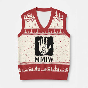 Stop MMIW V-Neck Knit Sweater Vest Voices For Stolen Sisters Red Handprint Graphic TS12 Beige Red Print Your Wear