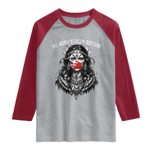 MMIW Awareness Support Raglan Shirt No More Stolen Sisters TS12 Heather Gray Heather Red Print Your Wear