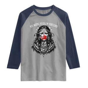MMIW Awareness Support Raglan Shirt No More Stolen Sisters TS12 Sport Gray Navy Print Your Wear