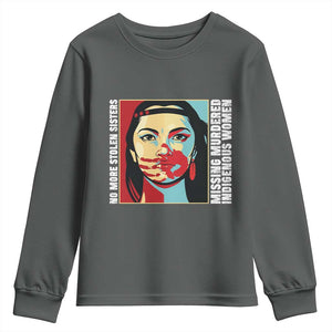 MMIW Awareness Support Youth Sweatshirt Voices For Stolen Sisters Native American TS12 Dark Heather Print Your Wear