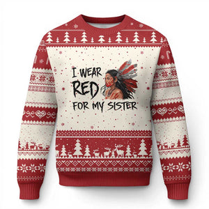 MMIW Awareness Month Indigenous Support Gift Ugly Christmas Sweater I Wear Red For My Sister TS12 Beige Red Print Your Wear