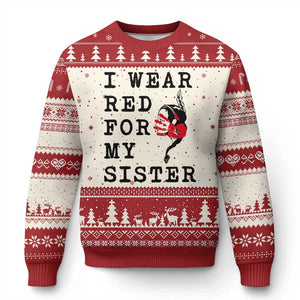 MMIW Awareness Month Native American Ugly Christmas Sweater I Wear Red For My Sister TS12 Beige Red Print Your Wear