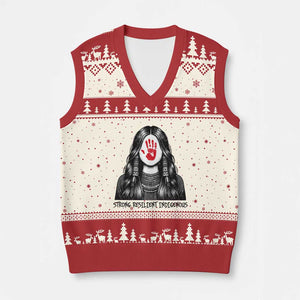 MMIW Strong Resilient Indigenous V-Neck Knit Sweater Vest Stand With Native Women Support TS12 Beige Red Print Your Wear