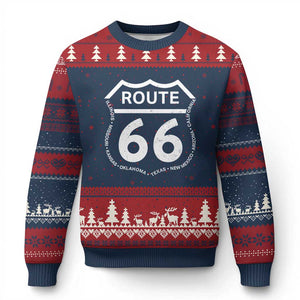 Vintage Route Highway 66 Road Trip Ugly Christmas Sweater Mother Road All States TS12 Navy Red Print Your Wear
