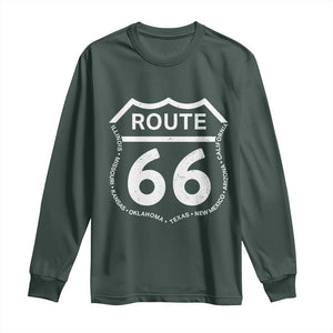 Vintage Route Highway 66 Road Trip Long Sleeve Shirt Mother Road All States TS12 Dark Forest Green Print Your Wear