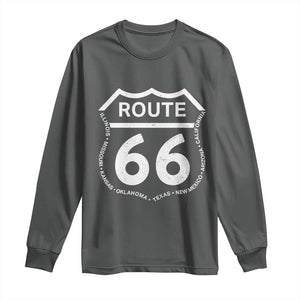 Vintage Route Highway 66 Road Trip Long Sleeve Shirt Mother Road All States TS12 Dark Heather Print Your Wear