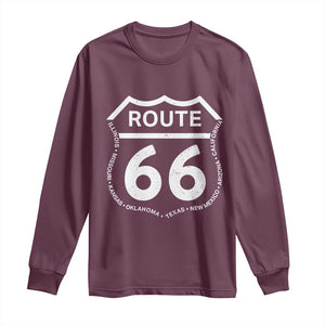 Vintage Route Highway 66 Road Trip Long Sleeve Shirt Mother Road All States TS12 Maroon Print Your Wear