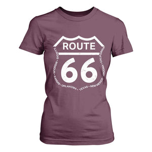 Vintage Route Highway 66 Road Trip T Shirt For Women Mother Road All States TS12 Maroon Print Your Wear