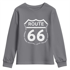 Vintage Route Highway 66 Road Trip Youth Sweatshirt Mother Road All States TS12 Charcoal Print Your Wear