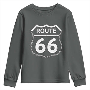 Vintage Route Highway 66 Road Trip Youth Sweatshirt Mother Road All States TS12 Dark Heather Print Your Wear